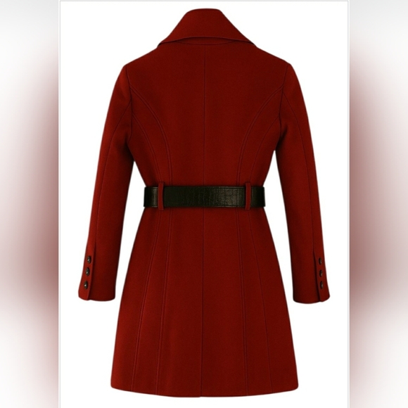 Preppy Retro Hipster Red Wool Small Baddie Holiday Midi Pea Coat - Picture 5 of 11